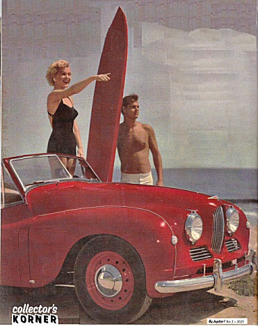 Jowett Jupiter with swimwear couple